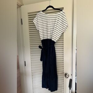 J. Jill Nautical Stripe + Navy Tiered Midi Dress – Size Large (NWOT)